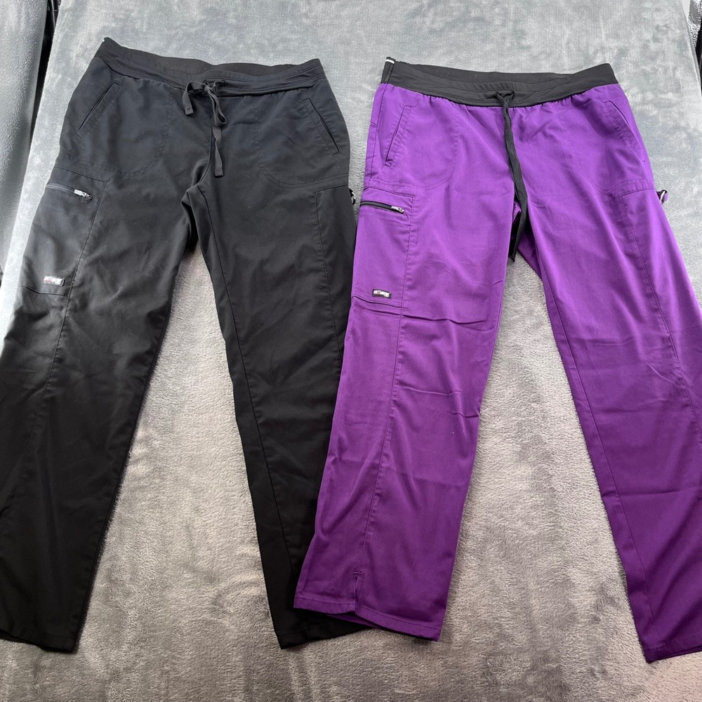 Greys Anatomy by Barco Scrub Pants Lot of 2 Purple Black Womens Cargo Pockets S